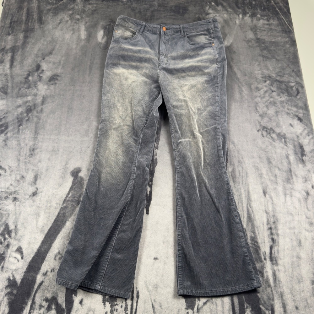 Pilcro Corduroy Pants Womens 32 Grey Faded Flare Leg Mid Rise 4255